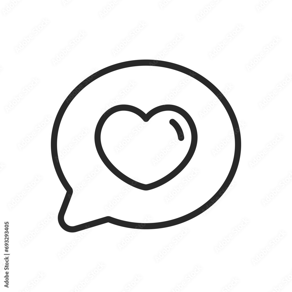 Love Chat Text Bubble Icon - Heart in Speech Bubble Linear Vector Pictogram for Romantic Communication, Messaging, and Valentine's Day Love Texting. Love Chat Text Bubble Icon - Heart in Speech Bubble Linear Vector Pictogram for Romantic Communication, Messaging, and Valentine's Day Love Texting.