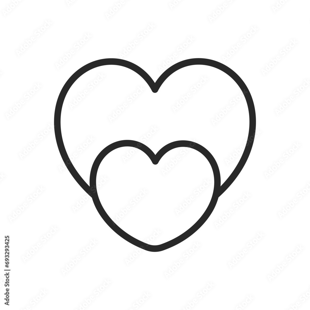 Two Cute Hearts Icon - Line Vector Pictogram for Couple Love, Valentine's Day, and Romantic Graphics. Symbol of Relationship, Sympathy and Wedding. Two Cute Hearts Icon - Line Vector Pictogram for Couple Love, Valentine's Day, and Romantic Graphics. Symbol of Relationship, Sympathy and Wedding.