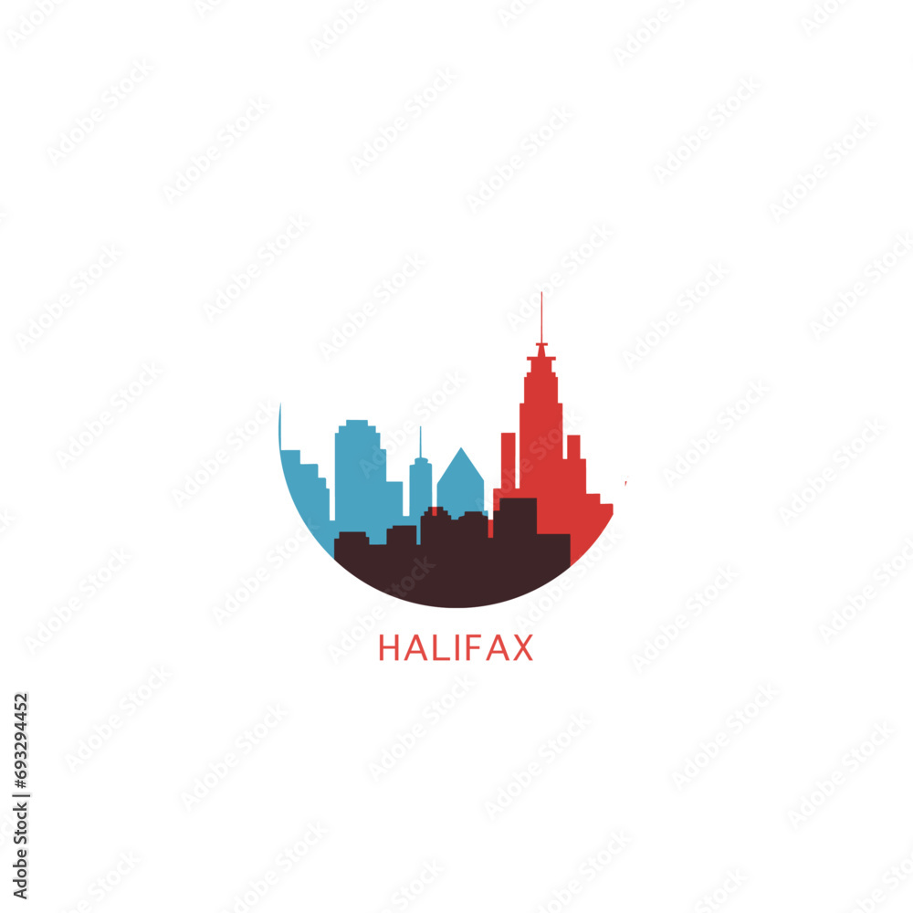 Halifax cityscape skyline city panorama vector flat modern logo icon. Canada, Nova Scotia province town emblem idea with landmarks and building silhouettes