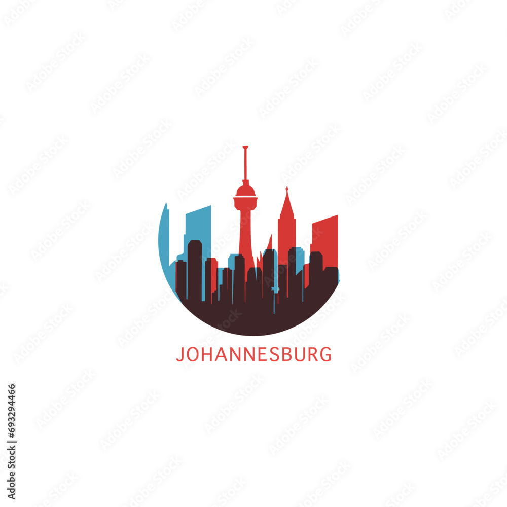 Johannesburg cityscape skyline city panorama vector flat modern logo icon. South Africa metropolis town emblem idea with landmarks and building silhouettes