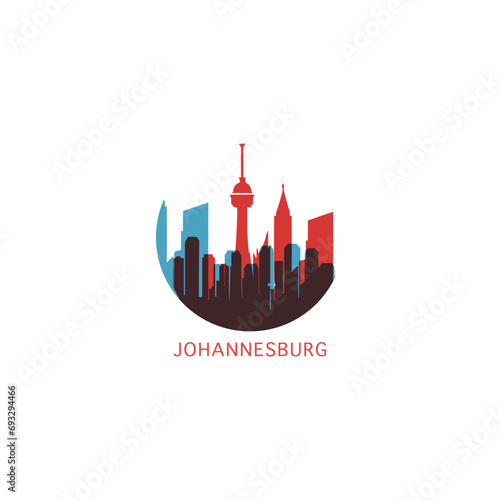 Johannesburg cityscape skyline city panorama vector flat modern logo icon. South Africa metropolis town emblem idea with landmarks and building silhouettes