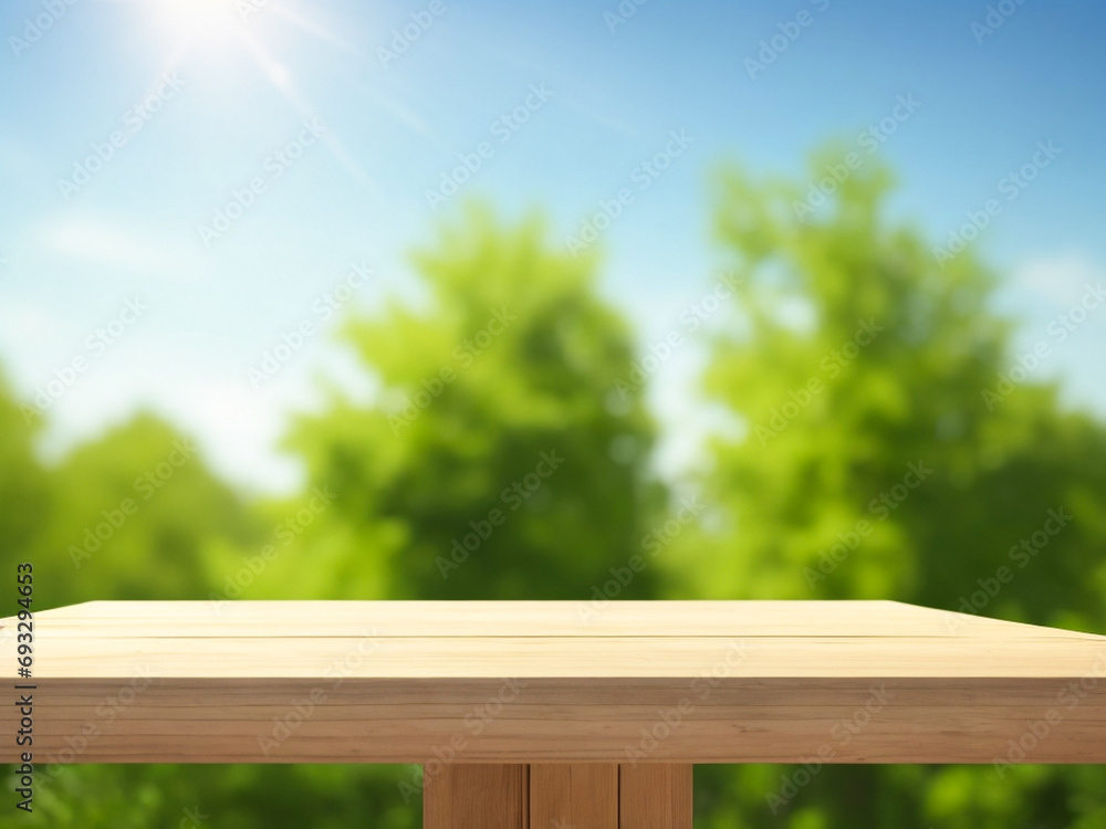 Empty wooden table with natural blur background Empty wooden table with natural blur background