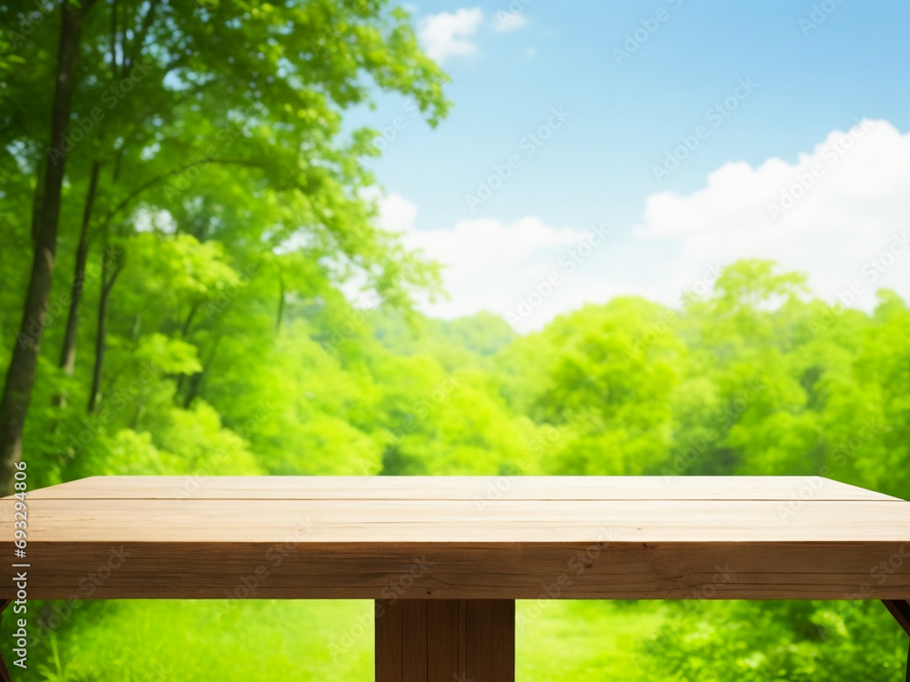 Empty wooden table with natural blur background Empty wooden table with natural blur background