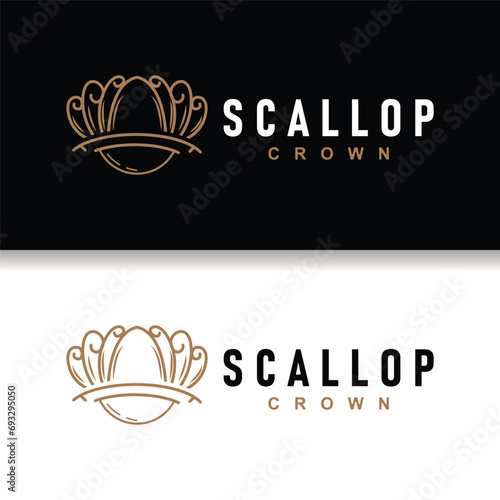 Seashell Logo, Inspirational Scallop Design With Pearl, Ocean Animals, Vector Jewelry Luxury Shell Beauty And Cosmetic