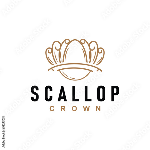 Seashell Logo, Inspirational Scallop Design With Pearl, Ocean Animals, Vector Jewelry Luxury Shell Beauty And Cosmetic
