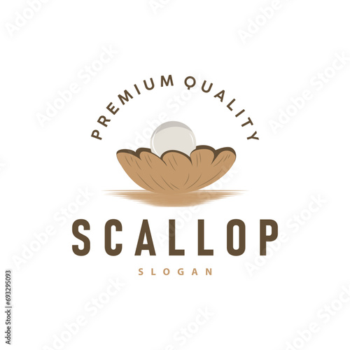 Seashell Logo, Inspirational Scallop Design With Pearl, Ocean Animals, Vector Jewelry Luxury Shell Beauty And Cosmetic