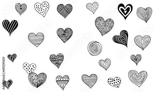 Doodle Hearts, hand drawn love hearts. Vector illustration.