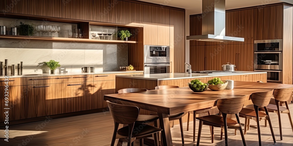 Contemporary kitchen with wood furnishings.