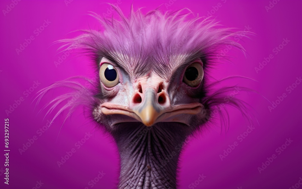 An ostrich with a purple background. Generative AI. An ostrich with a purple background. Generative AI.