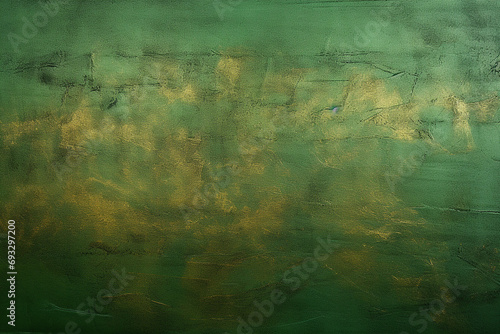 Green abstract background or texture with grunge brush strokes on painted canvas
