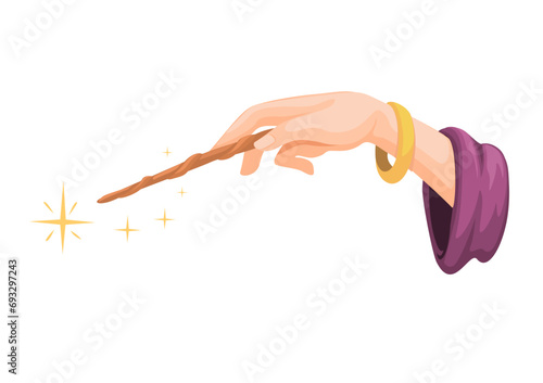 Witch Hand Hold Magic Wand Symbol Cartoon Illustration Vector