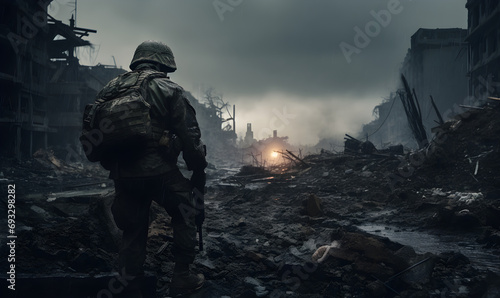 A surviving soldier sitting despondently by the roadside on the battlefield © JQM