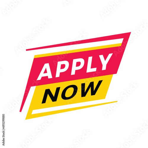 Apply now banner design for announcement icon. Job or offer concept. modern vector template.