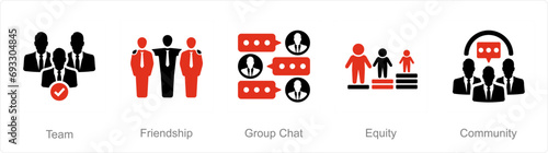 A set of 5 Community icons as team, friendship, group chat