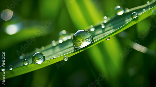 macro photo a drop of dew flows down a lush stalk of grass
