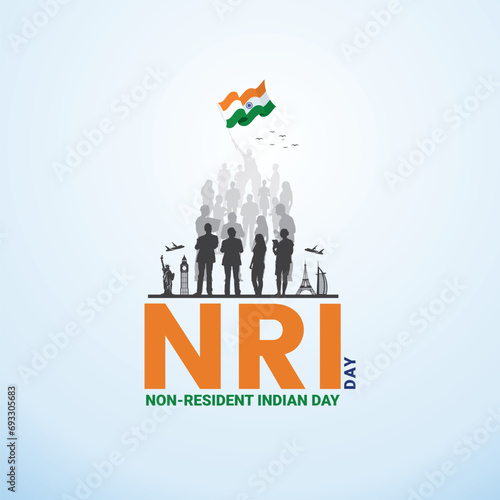 Non-Resident Indian Day Design for Banner, Poster, Web, Social Media - Pravasi Bharatiya Divas - Meaning Non-Resident Indian Day. Editable illustration design for NRI We are proud of our NRI, Jai Hind
