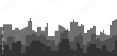 Flat monochrome cityscape skyline building silhouette illustration vector decoration