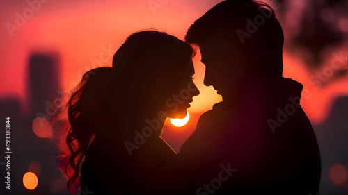 Silhouette of a romantic couple.