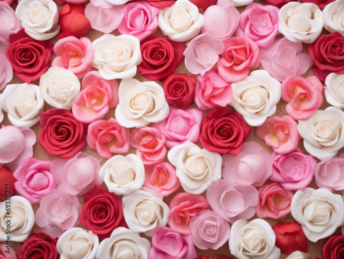 Valentines roses of white  red  and pink fill up this horizontal background