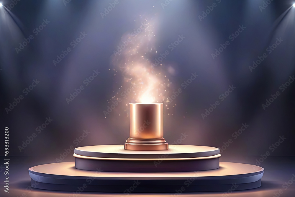 Spotlit podium on bright backdrop with smoke Elegant award ceremony stage Empty pedestal in vector Spotlit podium on bright backdrop with smoke Elegant award ceremony stage Empty pedestal in vector