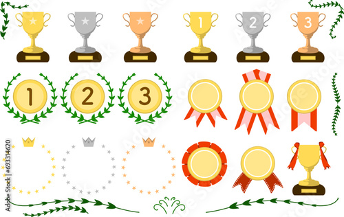 シンプルなカップやメダルのランキングアイコンセット