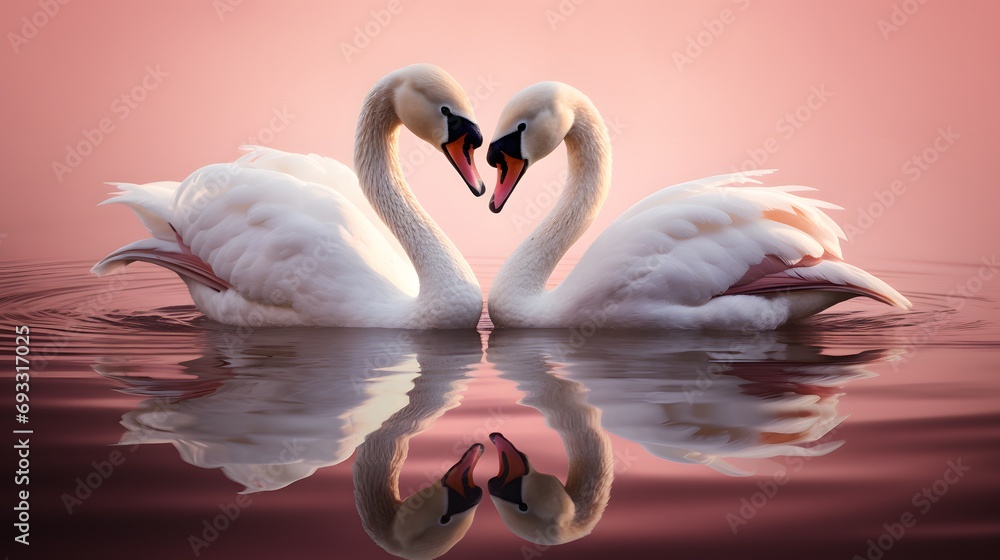 Naklejka premium Swan Heart Reflection: Love on Serene Waters