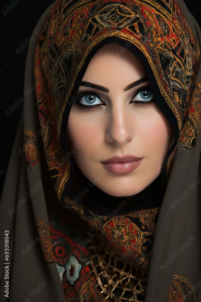Closeup portrait of a beautiful young muslim woman in hijab