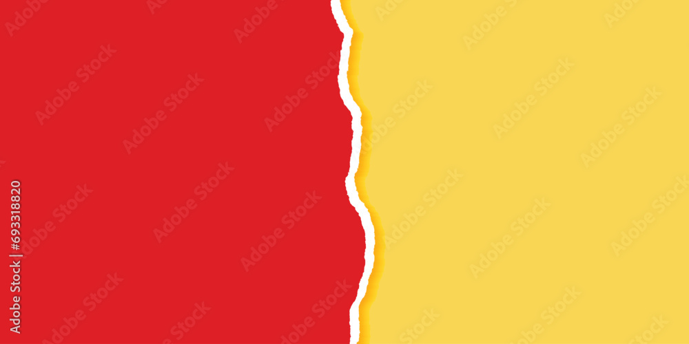 Red and yellow torn paper effect background banner or poster design vector illustration
