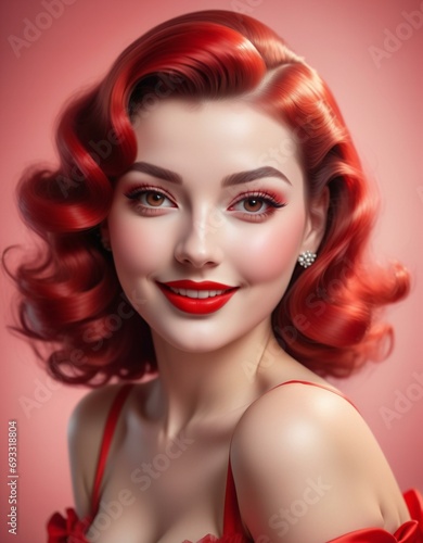 Portrait of a beautiful young woman with red hair and professional makeup