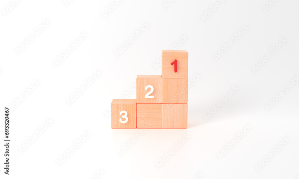 Business Task priority and management concept. The order of priority activity. Set work priority, arrange to do list. Wood cube blocks text number first, second, third.