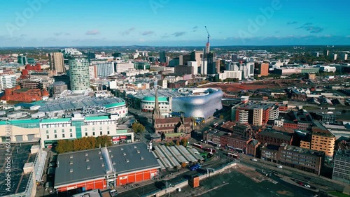 Aerial view of Birmingham City which see Birmingham St Martin church, Bullring Shopping Centre and Bull Ring Selfridges photo