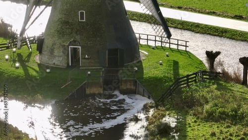 Water management using historic Boezemmolen Nr 6 windmill, Haastrecht. Aerial photo