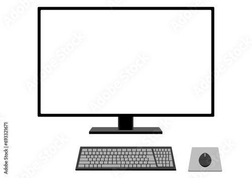パソコンの液晶モニターとキーボード（PNGは画面透過）