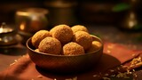 Indian Traditional Snacks : Deep Fried Arancini Also Know as Ragi, Arancini, Kachori, Kachori, Kachori, Kachori or Kachori. Served in a Bowl.