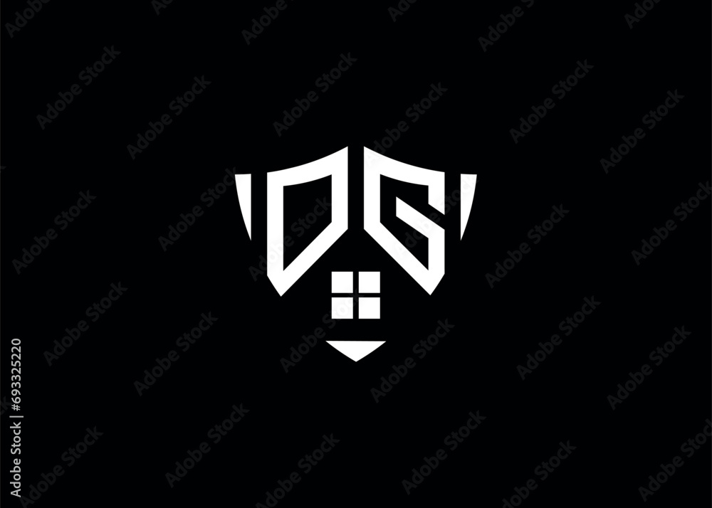Real estate letter OG shield shape logo and house building vector template Real estate letter OG shield shape logo and house building vector template