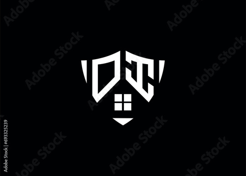Real estate letter OI shield shape logo and house building vector template
