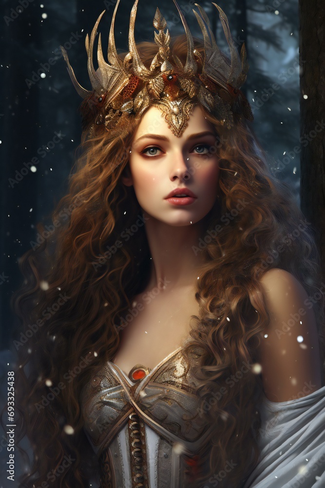 Winter fairy tale,  Portrait of a beautiful girl with a crown on her head