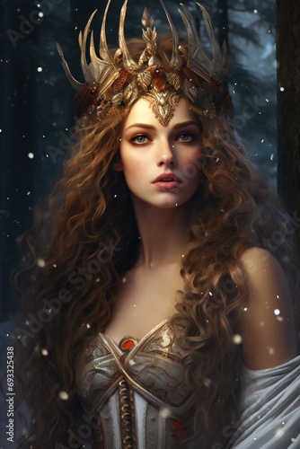 Winter fairy tale, Portrait of a beautiful girl with a crown on her head