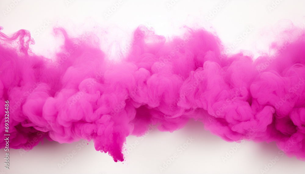 Obraz premium Vibrant pink smoke cloud spreading on white background, abstract and dynamic