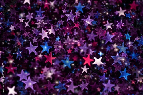 Colorful christmas stars on black background with bokeh effect