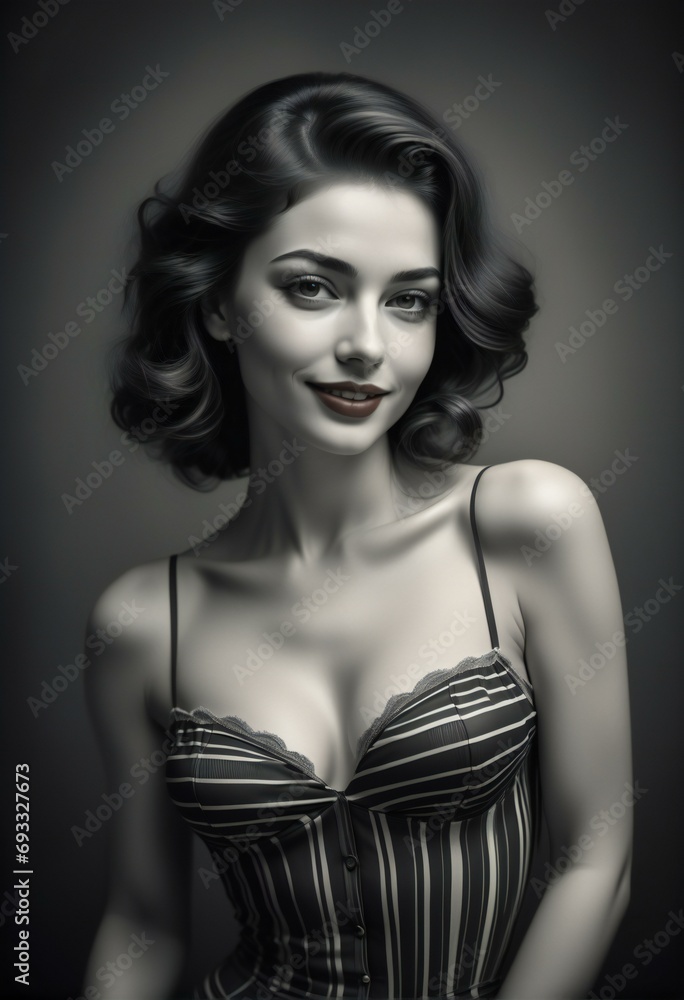 Portrait of a beautiful young woman in sexy lingerie,  Retro style