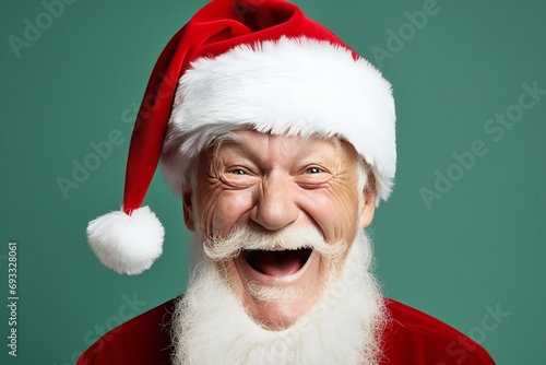 Portrait of happy Santa Claus looking at camera isolated on green background
