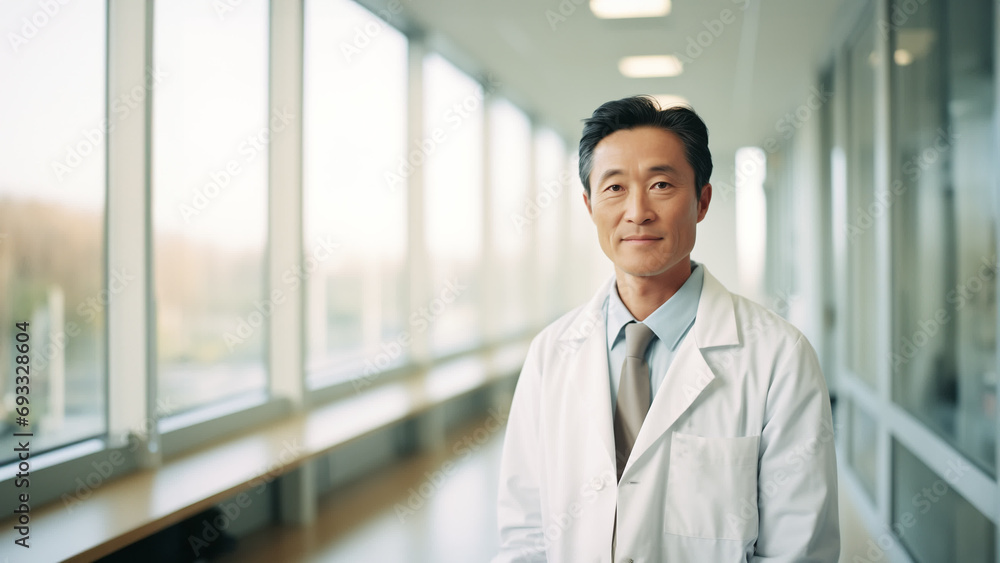 Portrait of a middle-aged male confident hospital physician, health and medical technology concept. Portrait of a middle-aged male confident hospital physician, health and medical technology concept.