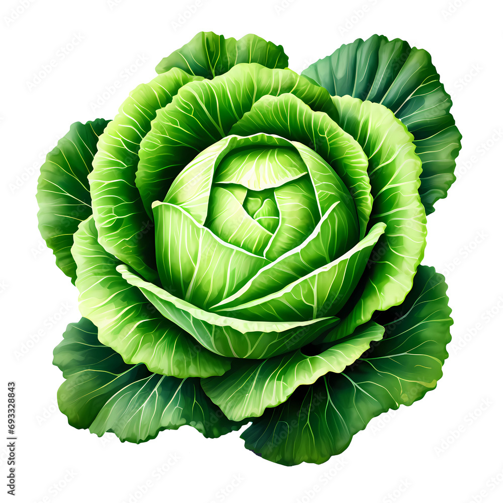 Obraz premium green cabbage isolated on white, generative AI