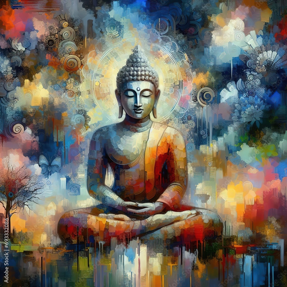 Buddha ancestor created from abstract oil painting art, Created ai generated