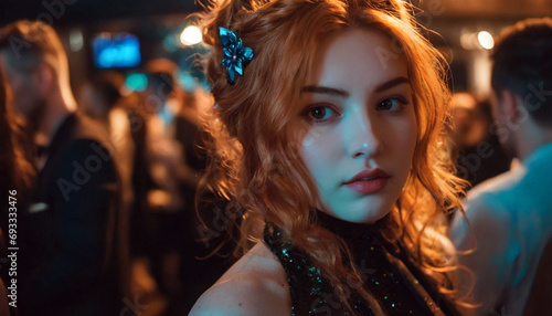 Beautiful young redhead girl relaxing and taking pictures of content for social networks