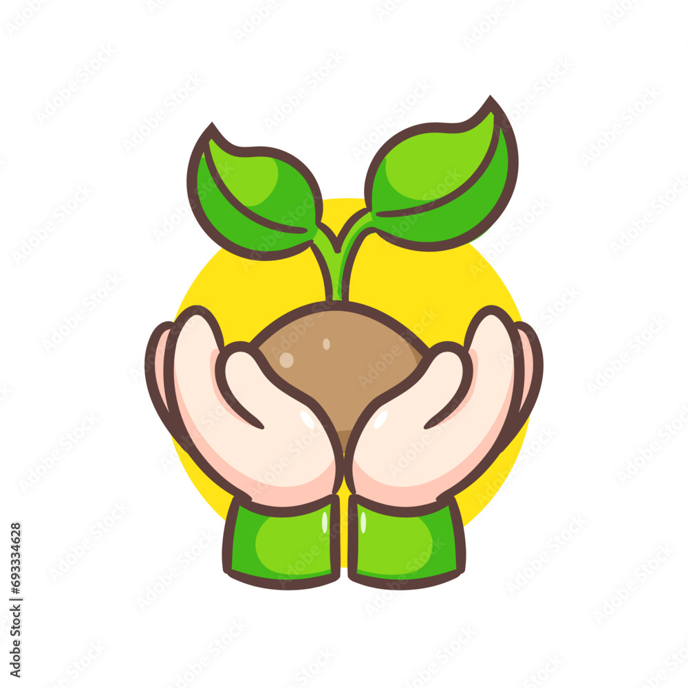Naklejka premium Plant growing in hand icon vector. 