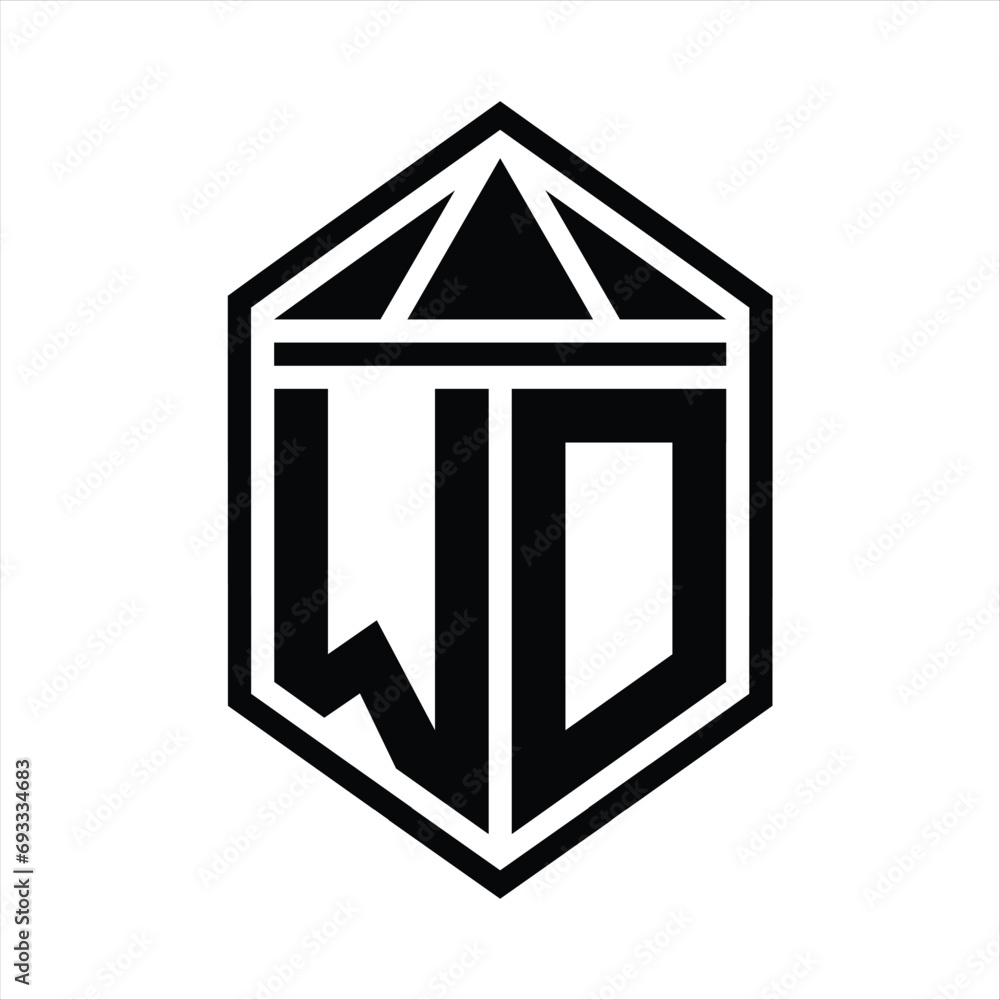 WD Letter Logo monogram simple hexagon shield shape with triangle crown isolated style design WD Letter Logo monogram simple hexagon shield shape with triangle crown isolated style design