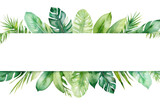 Watercolor of green floral banner with palm leaves on transparent background