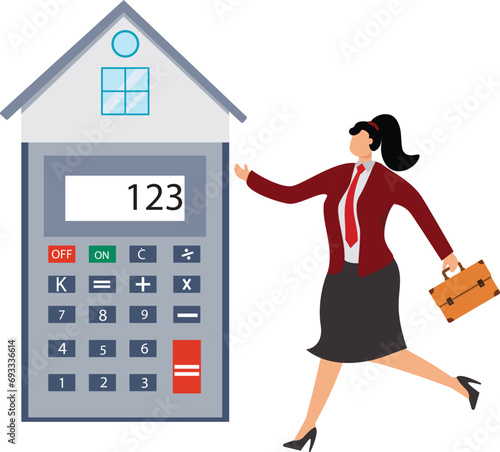 Home Loan calculator businesswoman, Horizontal, House Rental, Housing Development, Housing Problems